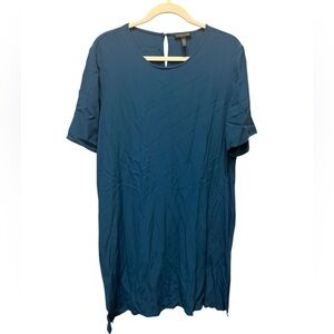 Eileen Fisher Teal Short Sleeve-Shirt Oversized Dress Size Petite Large